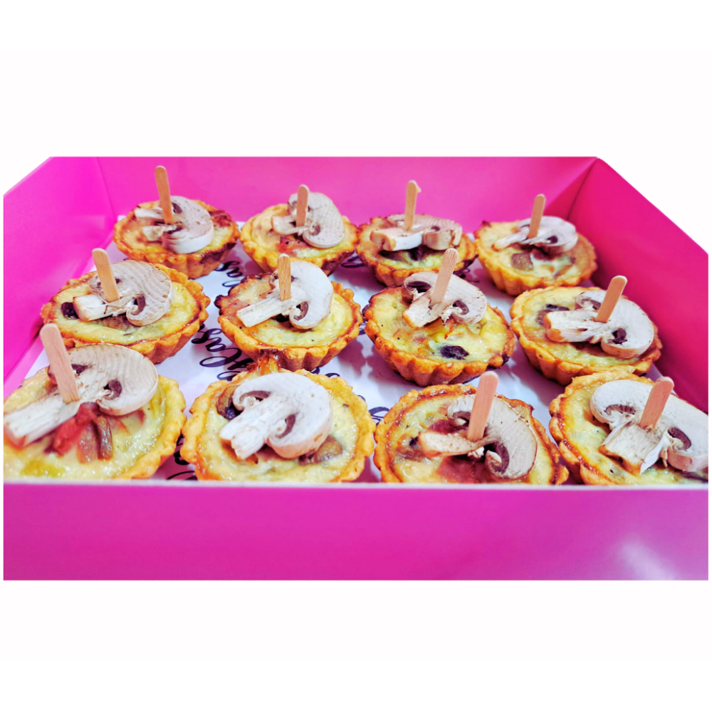Mini Tartaletas champiñones, jamón & tocineta (12 unidades)